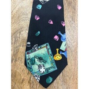 Vintage 1994 Nicole Miller Parker Bros Board Games Silk Tie Clue Monopoly Ouija